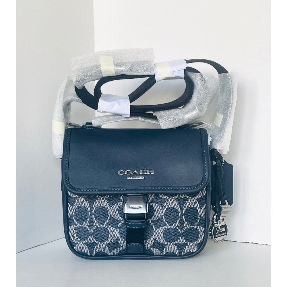 Coach Racer Crossbody Bag Blue Denim Signature Canvas Charms Mens CEB25